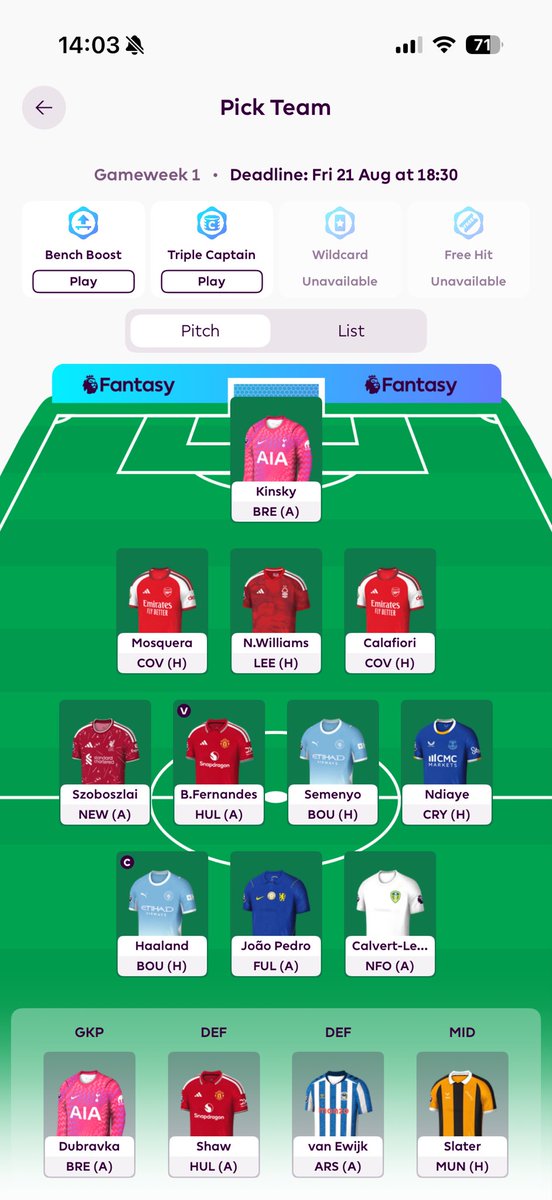 FPLMoleman's tweet photo. @CharlieVantFPL wow very similar to where i’m currently at! szob and jp over sarr and thiago for me through. not set on the 4.5 def and 6.0 forward but happy with the rest of the team 👊🏼 https://t.co/OaqRvad2Ie