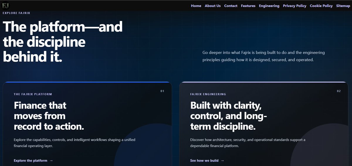 FajrixGlobal's tweet photo. Fajrix is evolving.

We’ve refreshed our digital home to better express what we’re building: secure, intelligent financial infrastructure for modern businesses — and the engineering discipline behind it.

Explore our direction:

https://t.co/WAHx464qCc

#Fintech #Engineering https://t.co/QeOeqir0nz