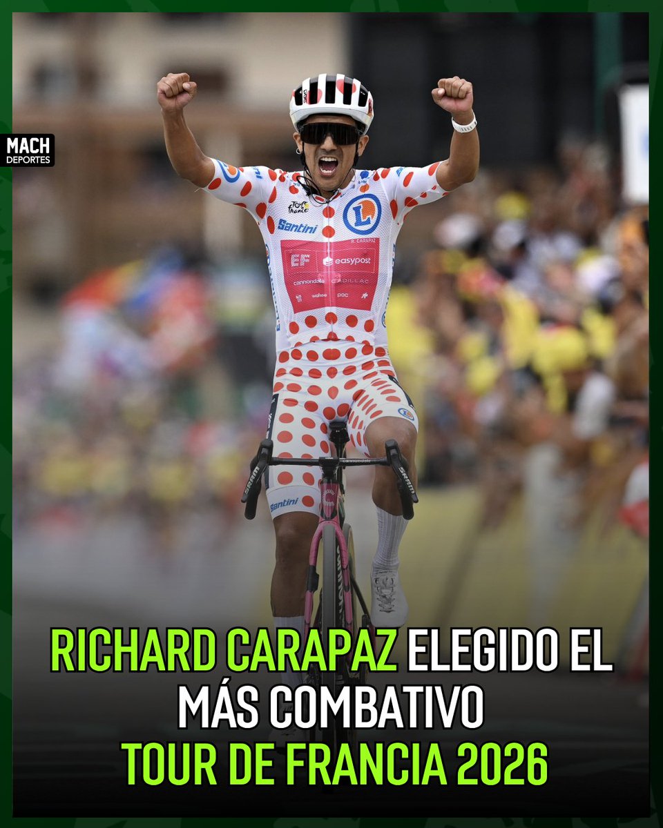 MachdeportesFM's tweet photo. 🇪🇨❤️ ¡UN RECONOCIMIENTO PARA LA HISTORIA! 🚴‍♂️🏔️

Richard Carapaz fue elegido como el Supercombativo del Tour de Francia 2026, una distinción que recibió tras la suma de los votos del público y del jurado, reconociendo su entrega, valentía y espíritu ofensivo durante las tres semanas de competencia. 👏🔥

La 'Locomotora del Carchi' volvió a conquistar el corazón de los aficionados con sus constantes ataques, dos victorias de etapa y el maillot de la montaña, demostrando una vez más que nunca deja de luchar.

🇪🇨 ¡Ecuador celebra a un campeón que inspira al mundo y que, por segunda vez (tras 2024), es reconocido como el ciclista más combativo del Tour de Francia!

¡Orgullo ecuatoriano! 💛💙❤️🚴‍♂️

🤳 #LaDinastíaContinúa #RichardCarapaz #TDF2026 #Ecuador #Ciclismo