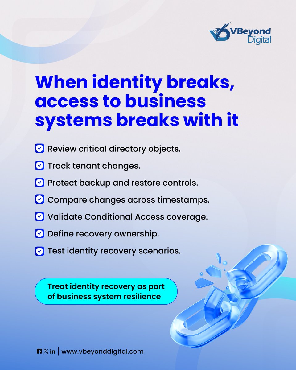 VBeyond_Digital's tweet photo. Identity resilience is critical for business continuity.

Strengthen Microsoft identity, access, and cloud governance with VBeyond Digital.

Book a consultation: 
info@vbeyonddigital.com | +1 908-359-8416

#MicrosoftEntra #IdentitySecurity #BusinessContinuity #AzureSecurity https://t.co/sSNL213PCN