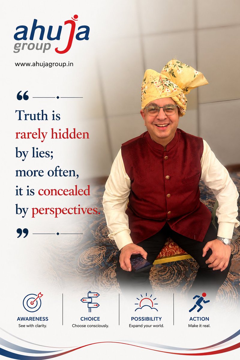 ahujalalit's tweet photo. Truth is rarely hidden by lies; more often, it is concealed by perspectives.
When we question our assumptions instead of defending them, new possibilities emerge. Growth begins where certainty ends.
#Leadership #Mindset #Growth #Perspective #AhujaGroup #EngineeringYourSuccess https://t.co/JtwIFuzNa2