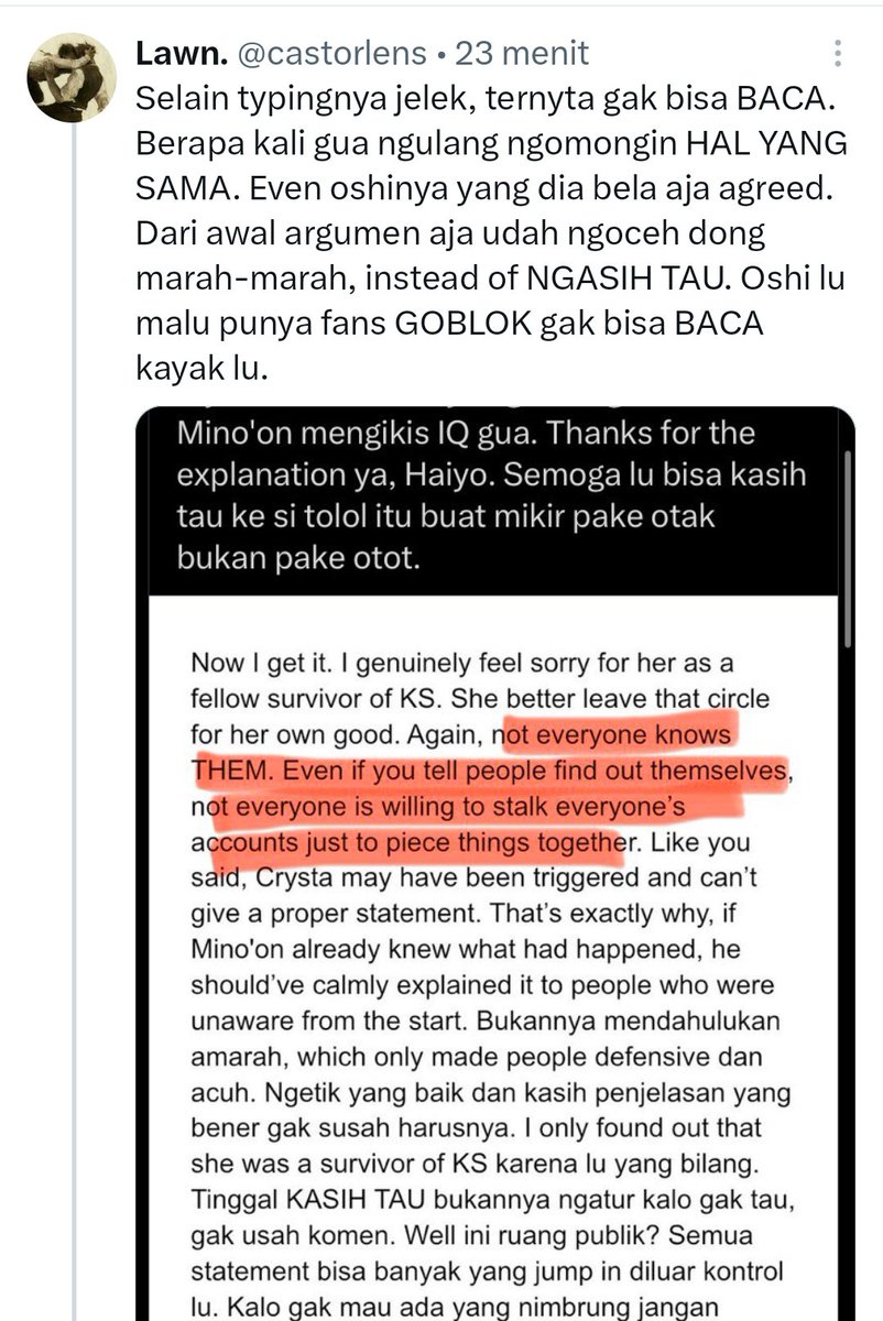 MinoMinorint's tweet photo. Klw klh debat hrs ap? Y btl hrs blokir ckckck @castorlens klh argumen y blokir ckckck https://t.co/vdbuXRxLY2