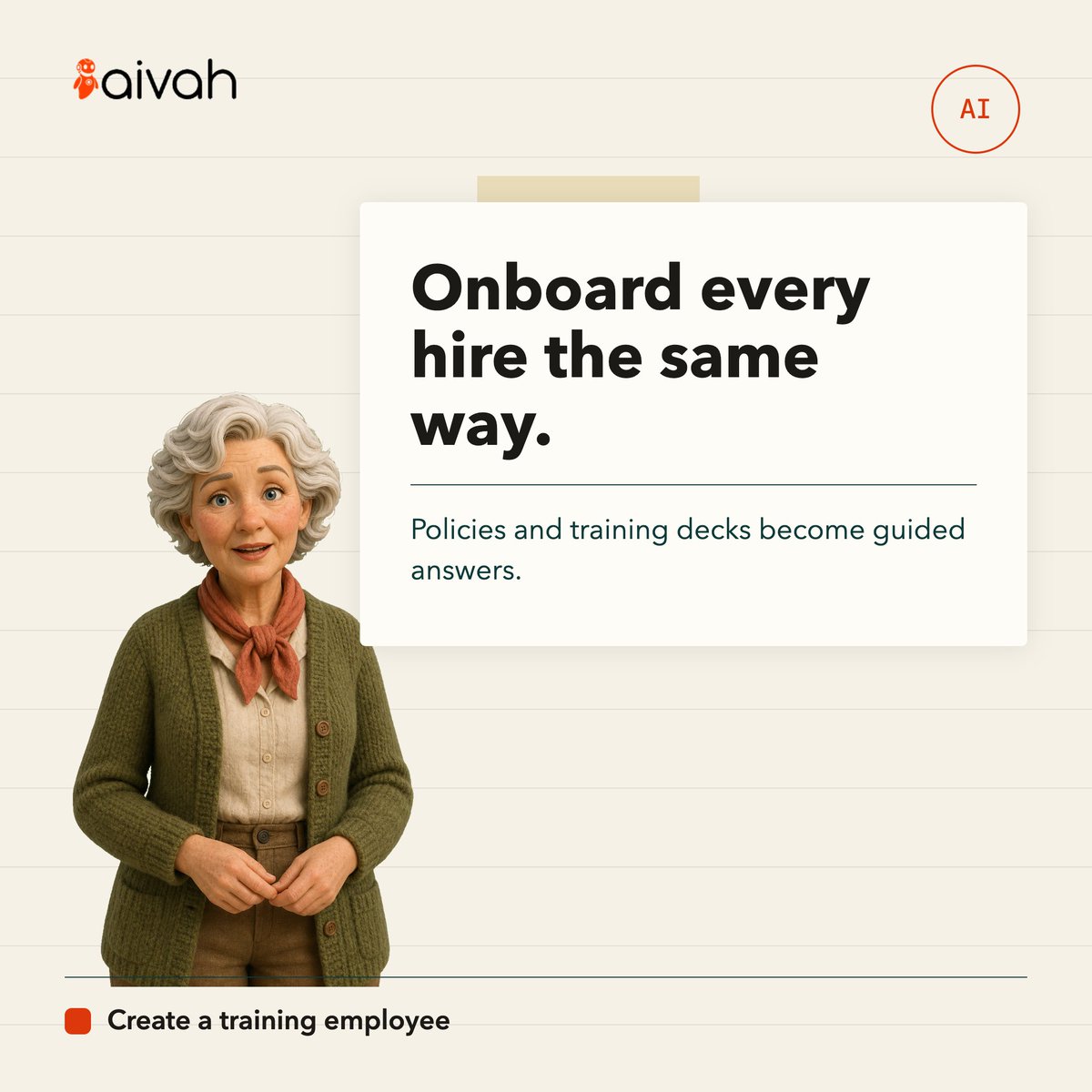 aivahai's tweet photo. Policies, decks, and course material become guided answers and quizzes. Every new hire gets the same onboarding, and training can finally answer back.

https://t.co/w1kVrQGxmz

#Onboarding #HR #LearningAndDevelopment #AIEmployee #Aivah #agenticbeings https://t.co/RdsuCU5JO8