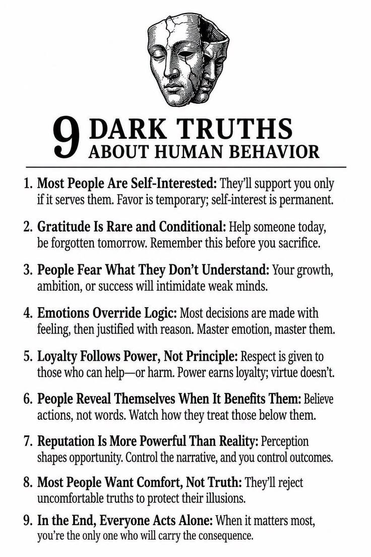 TheSelfLab's tweet photo. 9 Dark Truths About Human Behavior 📌 https://t.co/YrsFgIIVE4