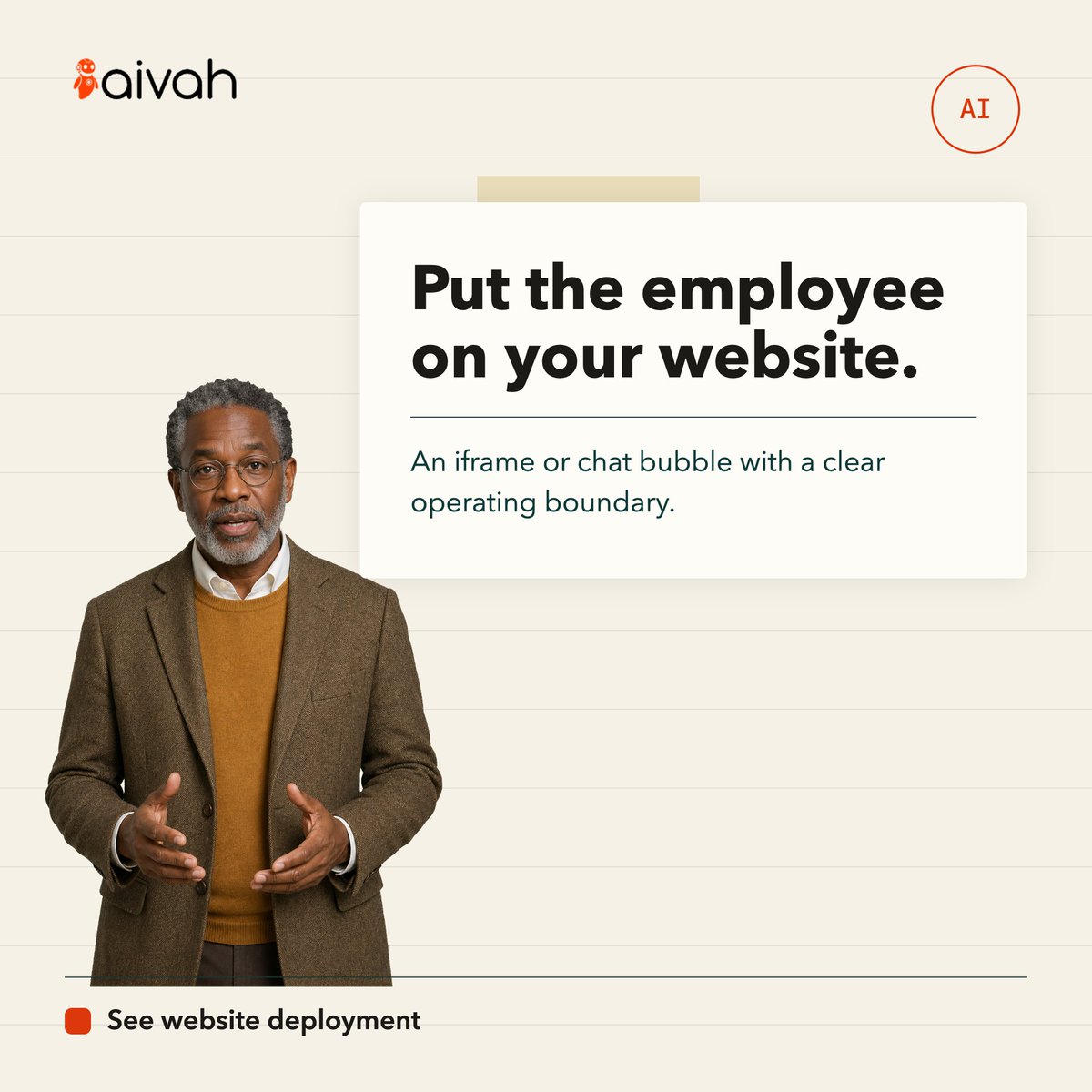aivahai's tweet photo. Publish through an iframe or chat bubble with a clear operating boundary. Your site gets a teammate, not a widget.

https://t.co/w1kVrQGxmz

#WebsiteChat #CX #LeadGeneration #AIEmployee #Aivah #agenticbeings https://t.co/glEsDDLK0M