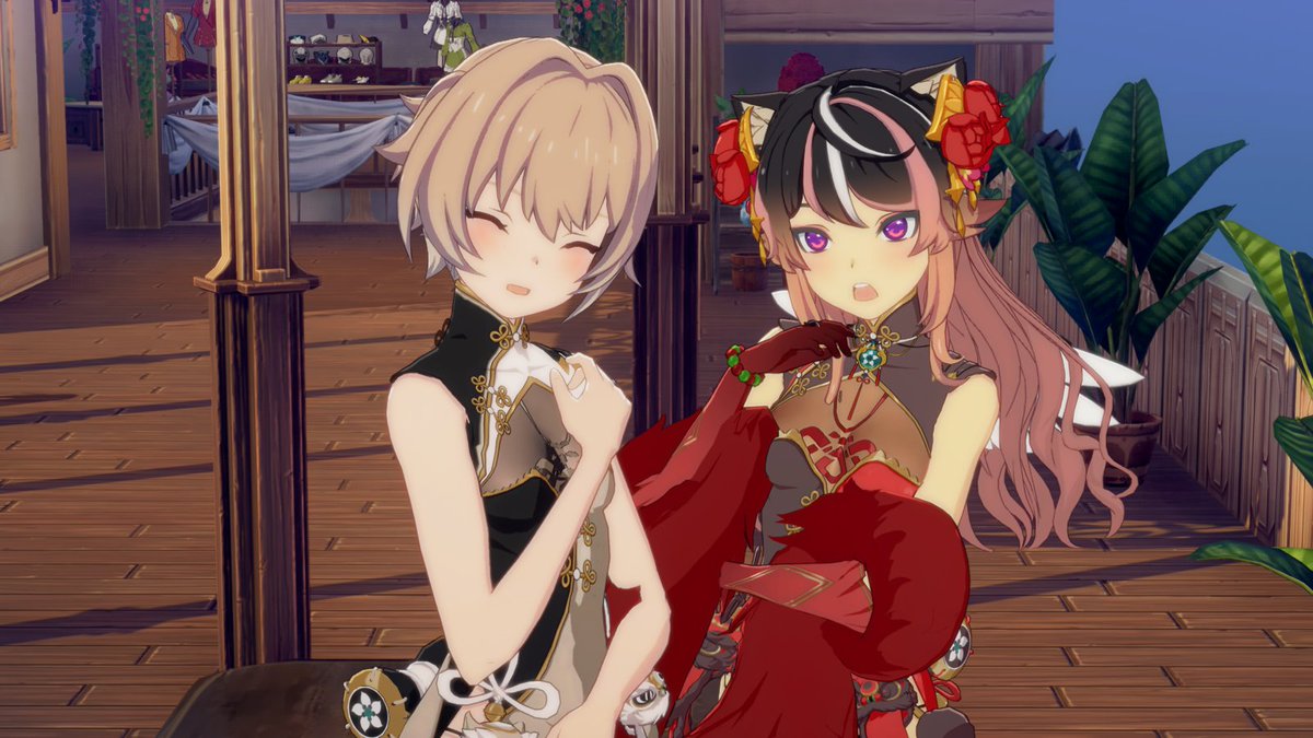 gtemutemu's tweet photo. かまぼこ放置の時に会いに来てくれるもはや常連客のだんごちゃんと衣装合わせでパシャリ📸(´▽｀*)
どっちの衣装も似合っていて可愛いね(´ω｀*)
#スタレゾ #スタレゾSS https://t.co/YzStIDk8ab
