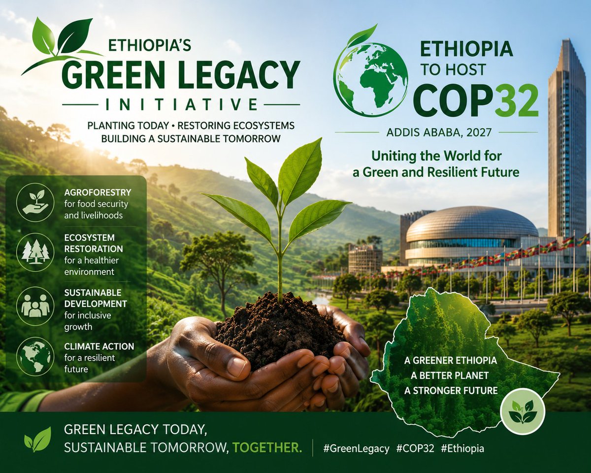 solselamsol's tweet photo. Ethiopia’s Green Legacy Initiative is laying the foundation for a greener, more resilient future as we prepare to host COP32. 🌱🇪🇹 #GreenLegacy #COP32 #Ethiopia https://t.co/xcReNXclEg
