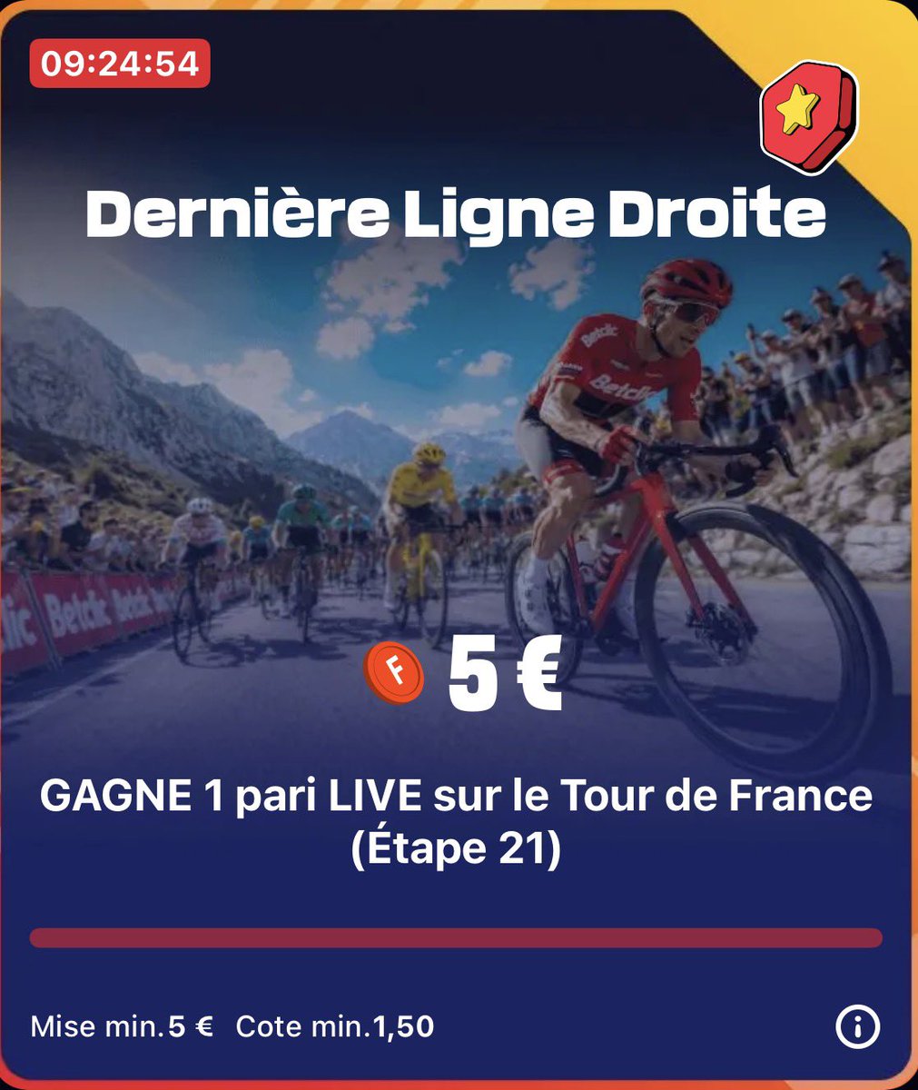 xGAlertBot's tweet photo. 🚨 DÉFI 

Des intéressés pour tenter d’aller gratter nos 5FB sur le Tour de France ? 

Rendez vous 16h25/30 🚴

En attendant je veux un max de 
❤️ / RT↪️ 
et n’oubliez pas d’activer la 🔔 des notifications 

#TeamParieur #Defi #TourDeFrance https://t.co/OyjBvyC0O8