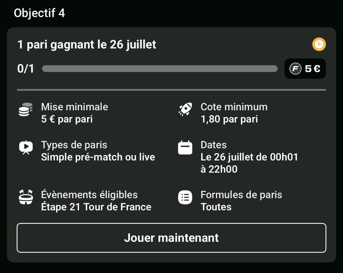 xGAlertBot's tweet photo. 🚨 DÉFI 

Des intéressés pour tenter d’aller gratter nos 5FB sur le Tour de France ? 

Rendez vous 16h25/30 🚴

En attendant je veux un max de 
❤️ / RT↪️ 
et n’oubliez pas d’activer la 🔔 des notifications 

#TeamParieur #Defi #TourDeFrance https://t.co/OyjBvyC0O8