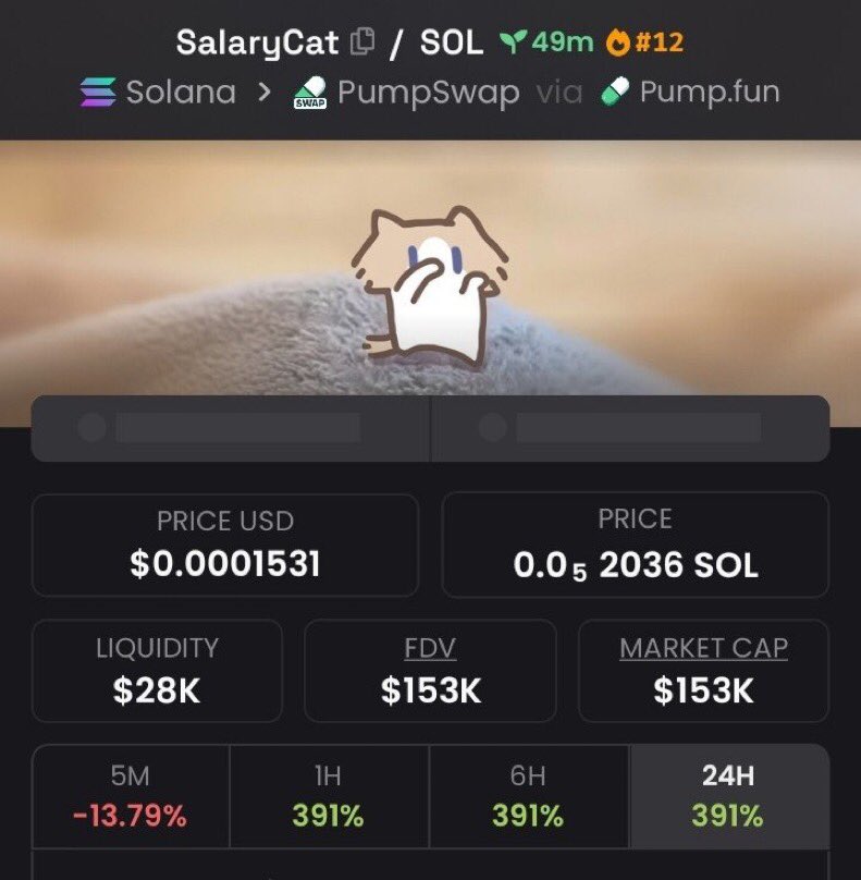 Maximveorge's tweet photo. $salarycat just ripped 38.2x 🚀
📈 From $4K → $153k MCAP 🔥

I drop my highest-conviction Solana memecoin plays early in my private alpha TG — before they go parabolic.

⛓️ #solana #memecoin #cryptoTrading

DM now to lock in the next run https://t.co/0SgOsCmiUC