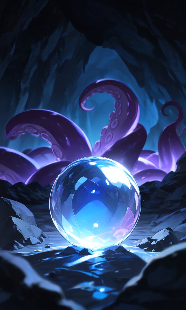 tryholonica's tweet photo. 使えるかもしれないプロンプト（PixAI Tsubaki.2）

①「crystal ball」
水晶・球の表現

②「tentacle pit」
(タコ・クラゲなどの)触手・(一般に)触手のようなもの・地面の穴の表現

③「depth of field」
被写界深度 https://t.co/CN438ngSNk
