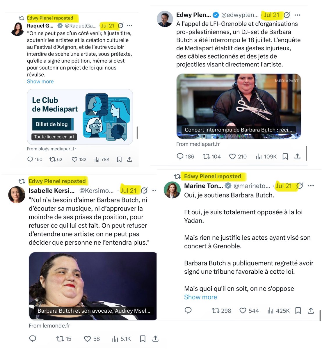 RefractaireFR's tweet photo. 16 !

C’est le nombre de tweets que @edwyplenel a consacré à l’affaire Butch.

Rendez-vous compte, edwy bloqué aux toilettes toute la journée à tweeter contre LFI.

A 9 mois d’un 2nd tour JLM-LePen, irresponsable.

Tout le monde peut constater le rôle néfaste d’Edwy Plenel👇 https://t.co/bbp9Ls7eSm