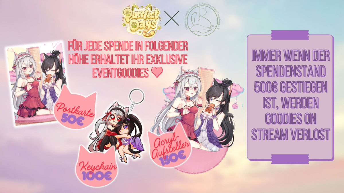 Yooja_VT's tweet photo. Am 08.08. und 09.08.2026 finden die Purrfect Days statt und wir sammeln Spenden für den Tierschutz.

@meow_shadow_vt und ich haben ein paar tolle Goodies für bestimmte Spendenhöhen für euch als Dankeschön 💛

Vielen Dank an @tac_toki  und @CaTaiX  für die tollen Artworks 😍 https://t.co/qHRPVBQzpz