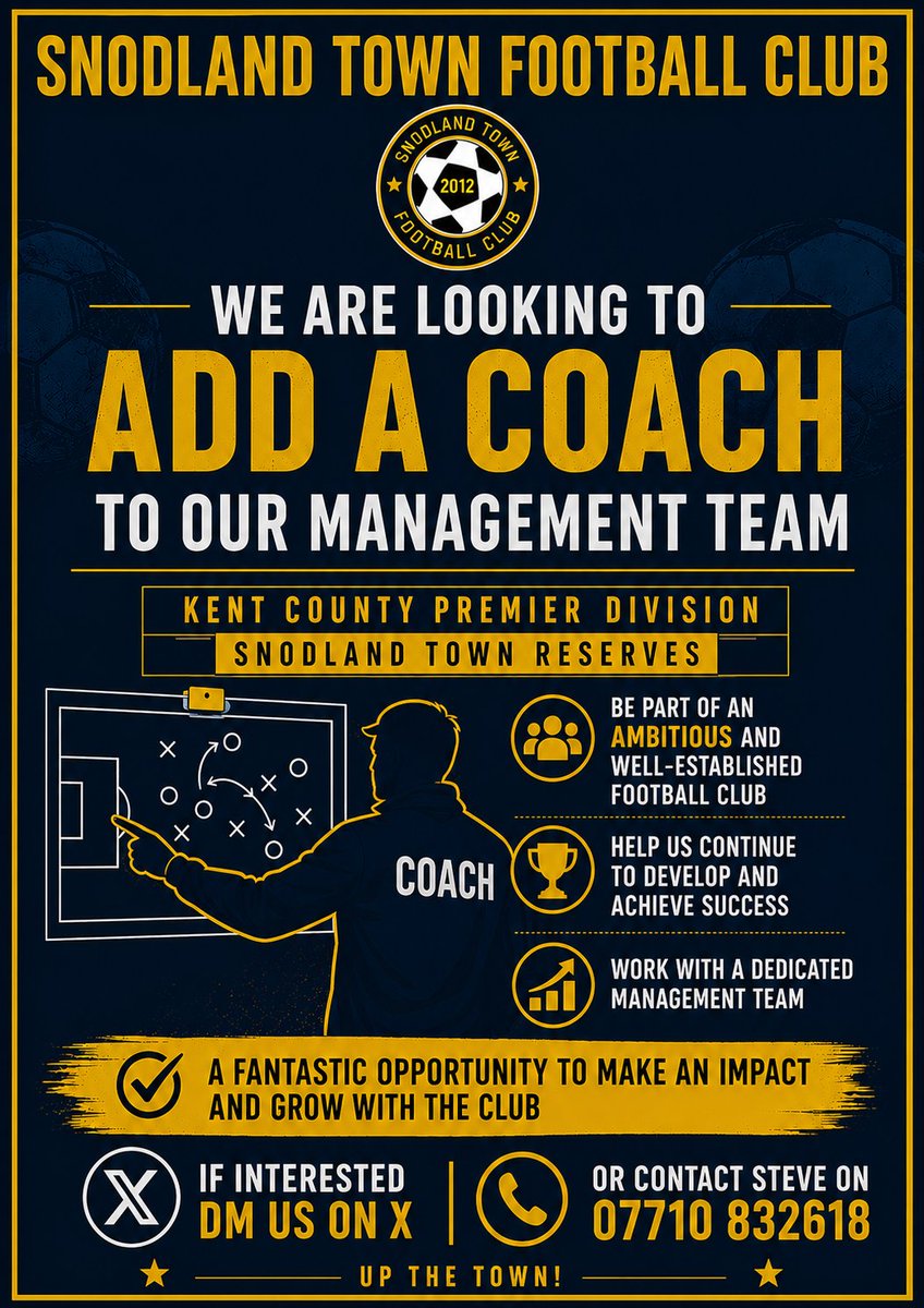 snodlandtownres's tweet photo. We are also looking to add a coach to our management team.

If interested, get in touch.

@KCFL1516 @snodlandtownfc 
@SteveClarky7 @Matty127 https://t.co/Dg6sMvf18t