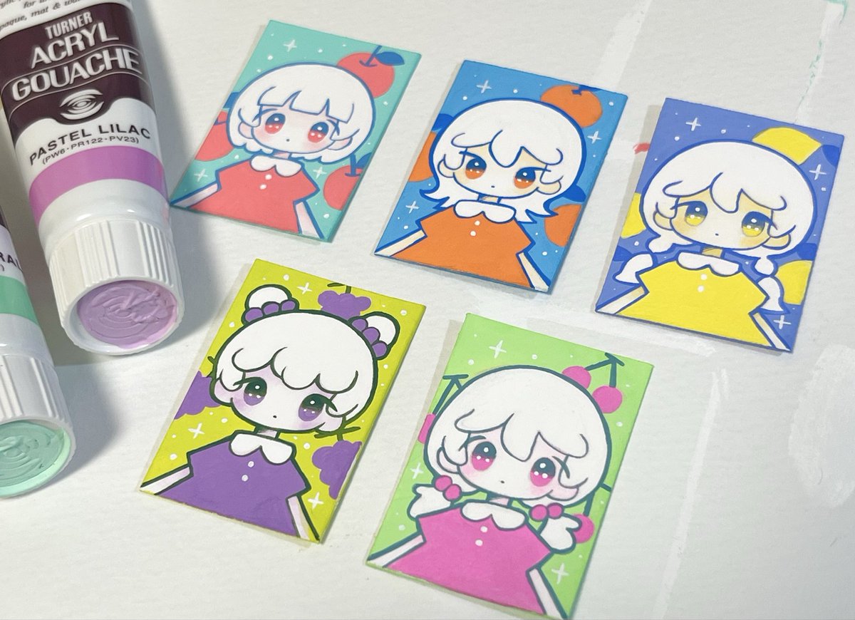 こちら参加させていただきます！ 私はフルーツの子を描きました🍎🍊🍋🍇🍒