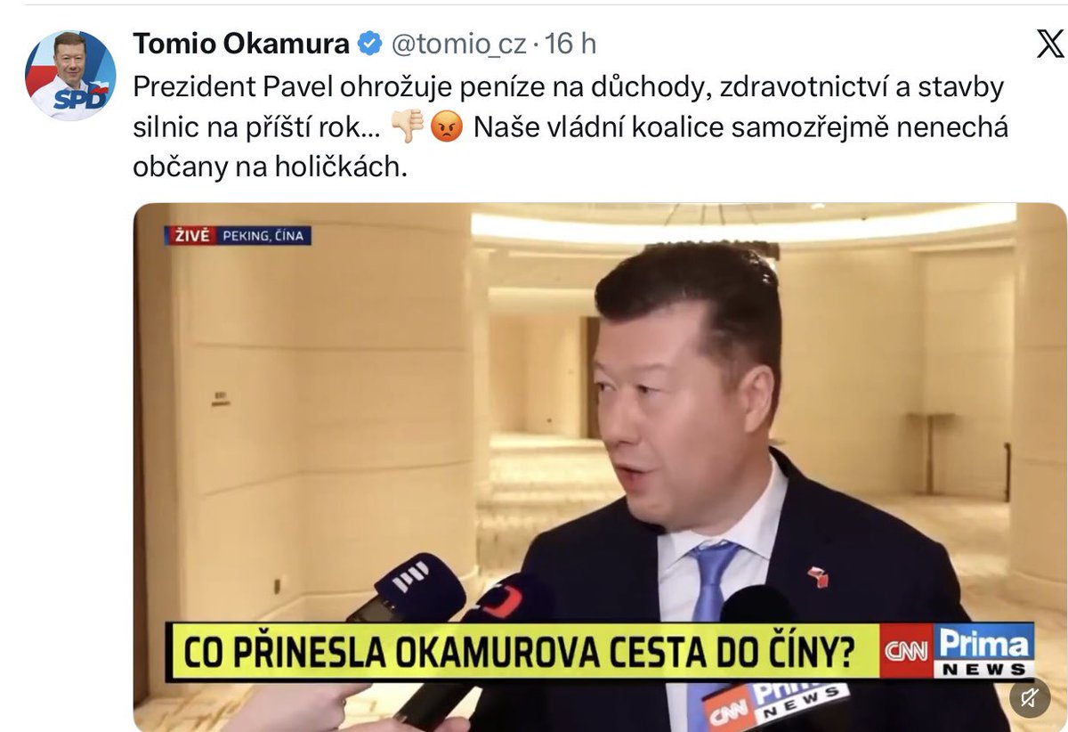 kalousekm's tweet photo. Jedním z nejhanebnějších politických faulů je strašit lidi situací, která nemůže nastat a vinit z ní protivníka.
Mandatorní výdaj ze zákona je nadřízen státnímu rozpočtu, nikoliv podřízen. I kdyby rozpočet nebyl schválen, nebo i kdyby se do něj nedalo dostatek peněz na důchody a na platby zdravotním pojišťovnám za státní pojištěnce, nezbavuje to vládu zákonné povinnosti vyplatit povinné výdaje včas a v plné výši, což jí stávající právní stav nejen umožňuje, ale přímo ukládá. Prezidentské veto tak nemůže ohrožovat výdaje na důchody a zdravotnictví ani teoreticky. Ty jsou v budoucnu ohroženy jen zadlužovací politikou, která míří k situaci, kdy už nám nikdo nepůjčí za rozumných a ne lichvářských podmínek. Politikou, kdy sice budeme mít všichni na všechno nárok, ale reálné peníze na to nebudou. Před tímto rizikem prezidentské veto varuje. V žádném případě ho nemůže způsobit.