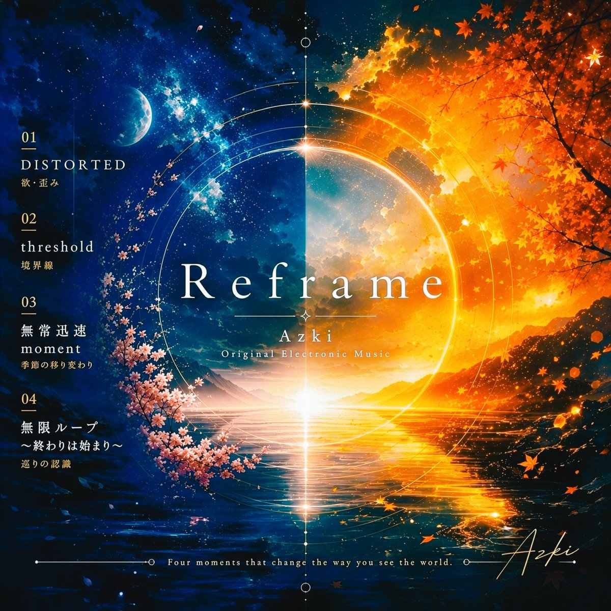AzkMusicloud's tweet photo. 紹介してきた4曲は、それぞれ独立した曲ではありません。

「欲」「境界」「無常」「循環」

4つの景色。
4つの感情。
4つの”見え方”。

一つの物語として繋がっています。

その物語を一枚にした作品が
**『Reframe』**です。

配信に向けて準備中。
決まり次第、お知らせします😌 https://t.co/GJEple9VbU