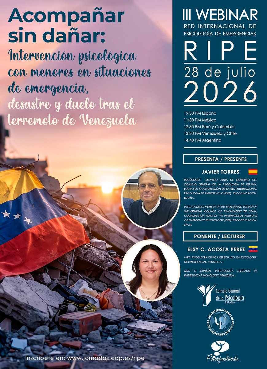 COP_AO's tweet photo. ☑️ Inscripciones 👇 https://t.co/kXa6irjkK8 #Psicología #PsicologíadeEmergencias https://t.co/fyu76atm1X