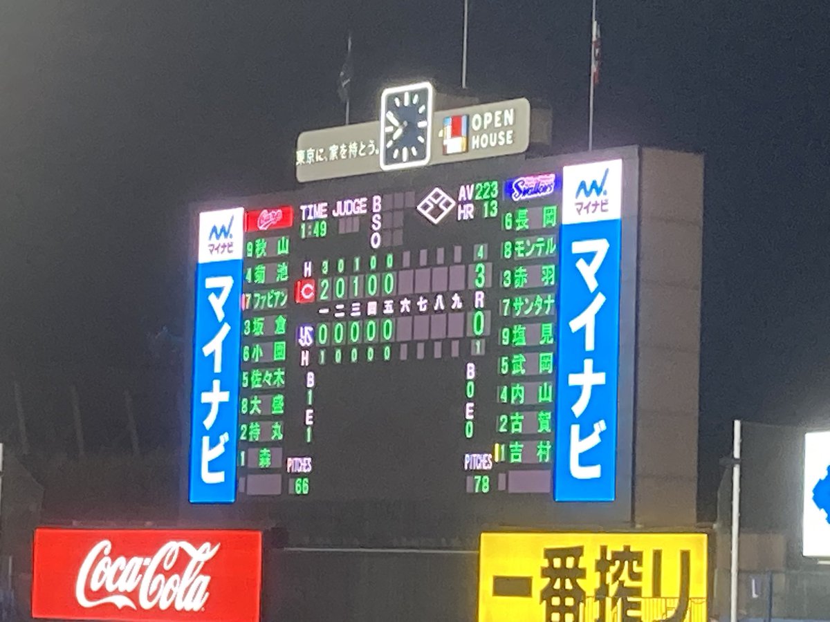 satoshi_a_su's tweet photo. 神宮球場
6回表広島攻撃中
広島 3-0 ヤクルト

先発の立ち上がりを攻められてこの点差ではあるのだが…
それよりも打者陣が何もできない状態

流れを変える一撃でもないと苦しいかも

なお、先ほど花火が打ち上がりました

#swallows
#東京ヤクルトスワローズ https://t.co/xtUm9msdI4