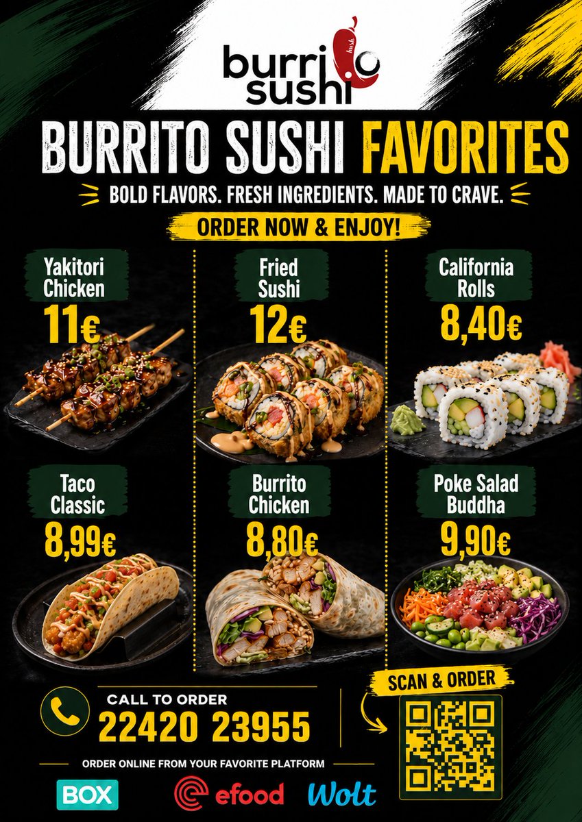pizzacon's tweet photo. Burri Sushi menu promotion poster https://t.co/NriBPuEOBz https://t.co/S7fi3hUhiG