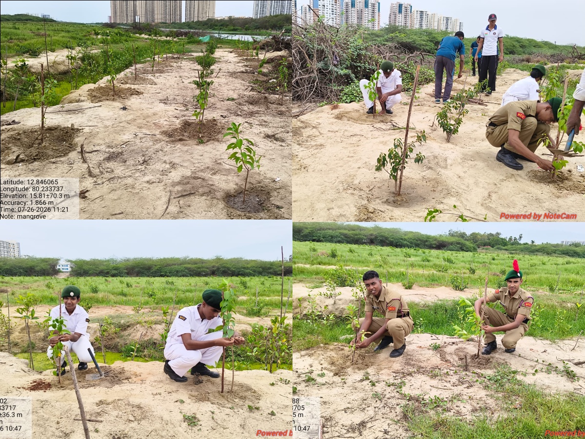 DirectorMission's tweet photo. World Mangrove Conservation Day was celebrated on 26 July 2026 at Buckingham Canal, Navalur, by Chennai Forest Division with NCC students of AMET College. Mangrove seedlings were planted to promote mangrove conservation.
#GreenTamilNaduMission #Mangroves #ClimateAction #TamilNadu https://t.co/Szb9Zp21CI