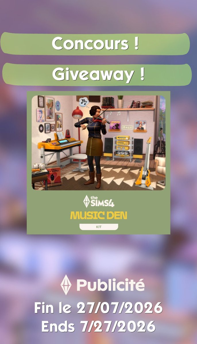 Kimikosoma4's tweet photo. Plus que quelques heures pour le concours^^
Only a few hours left to participate to the giveaway!
#Sims #Sims4 #TS4 #Giveaway #Concours #MusicDen #Simskit #Collaborationcommerciale #SimsPartner #EACN https://t.co/FiqmZDdlfd
