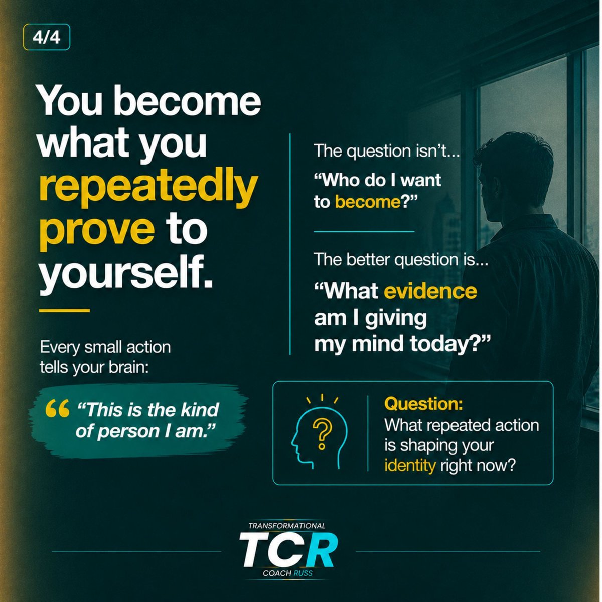 LifeCoachRuss's tweet photo. Everyone wants a new life.

Very few are willing to become a new person.

Your future isn't changed by what you want.

It's changed by what you repeatedly do.

Every action is casting a vote...

For the person you're becoming. https://t.co/mQxEx6sz9V