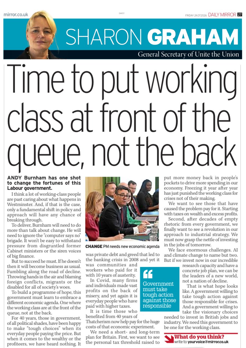 UniteSharon's tweet photo. Hope is a govt willing to take tough action against those responsible for crises. A govt willing to take the visionary choices needed to invest in British jobs and industry. That is what hope looks like, a govt willing to be a govt for the working class that puts us at the front of queue.  ⤵️