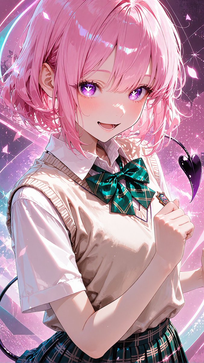 gohant_to's tweet photo. きらめくハートとモモ
ピンクの光に紫の瞳と緑のリボンを鮮やかに浮かべた一枚。 https://t.co/Jjtf0WAVpj