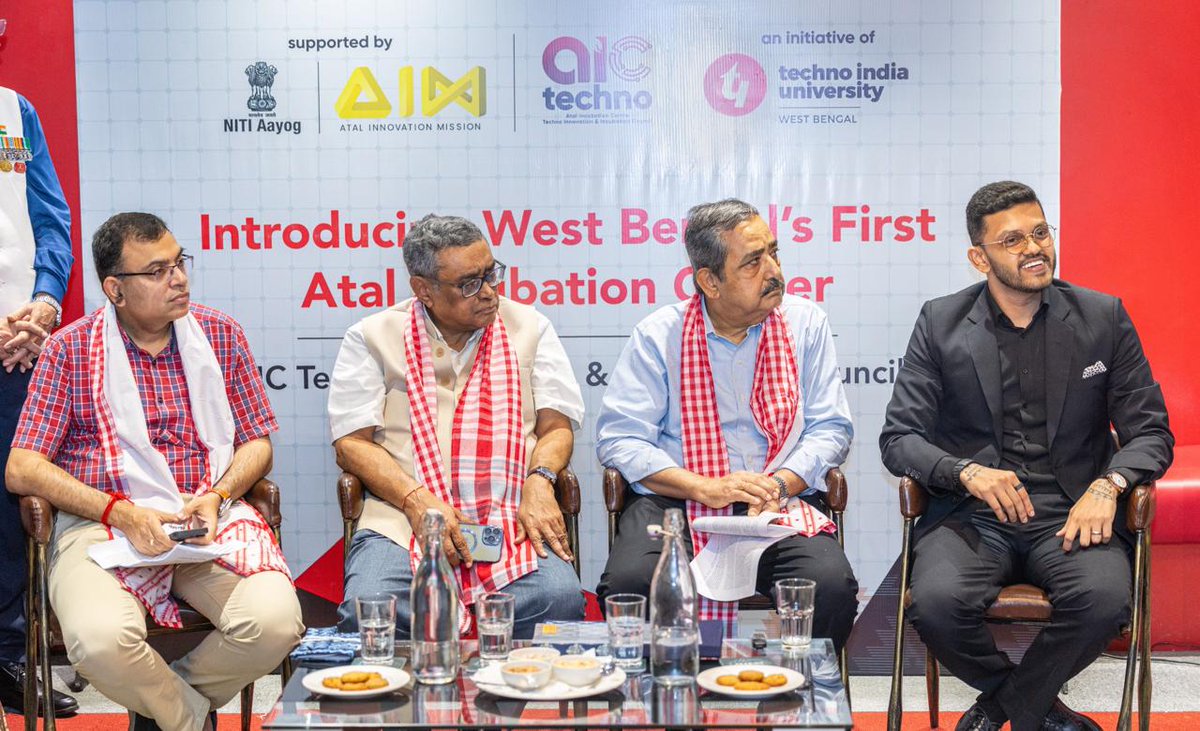 NITIAayog's tweet photo. Shri Ashok Kumar Lahiri, Vice Chairman, NITI Aayog, inaugurated West Bengal's first Atal Incubation Centre under the Atal Innovation Mission at Techno India University, Kolkata. He highlighted the importance of innovation, technology, and entrepreneurship as key drivers of India's journey towards Viksit Bharat @2047.

Emphasising the role of startups and innovation ecosystems in creating long-term economic value, he noted that incubation centres can serve as vital platforms for nurturing entrepreneurs, commercialising research, and strengthening collaboration between academia, industry, and investors.

He expressed confidence that the Atal Incubation Centre would help unlock the entrepreneurial potential of West Bengal's youth and contribute to building a vibrant innovation ecosystem in the State.

#AtalInnovationMission #Innovation

@PMOIndia @narendramodi @Rao_InderjitS @MIB_India 
@PIB_India @DDNewslive @ashoklahiribjp