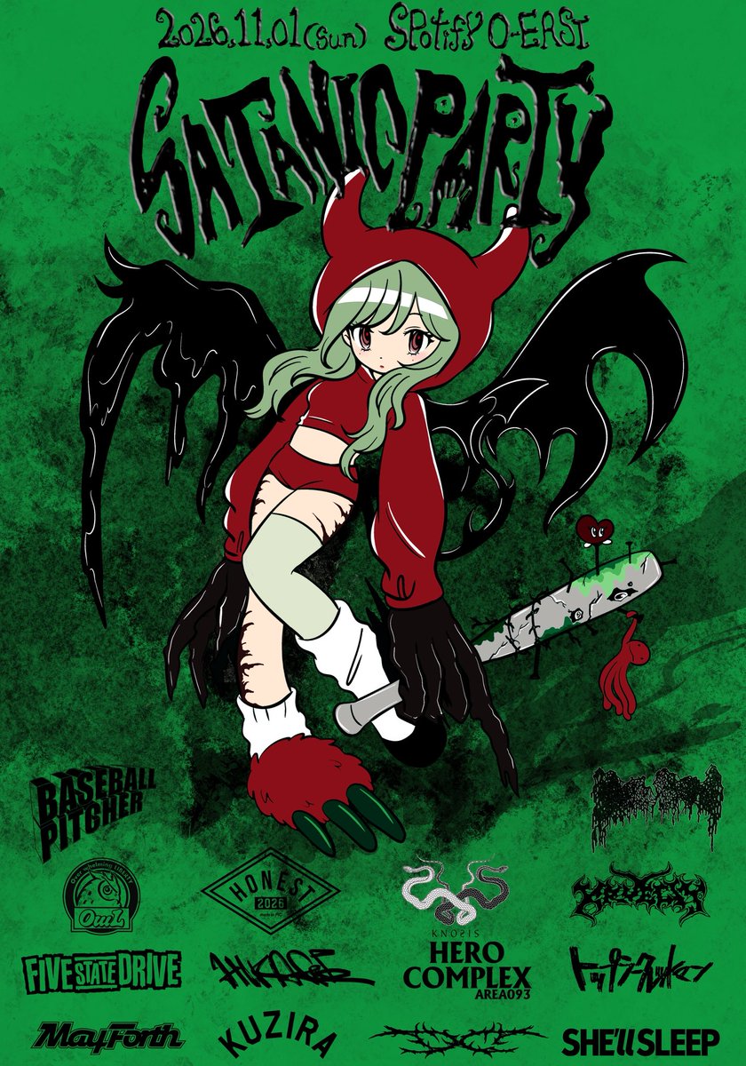BBPitcher_japan's tweet photo. ⚾️O-EASTでBBP⚾️
2026.11.1(日)@ Spotify O-EAST
SATANIC PARTY 2026

開場/開演　13:00/13:30
前売/当日　5,980/7,000

w/
画像参照

チケット１次先行 : 7/22(水) 19:00 〜 8/2(日) 23:59 
https://t.co/ZdmwaLxPGi https://t.co/2XntlsWHH5