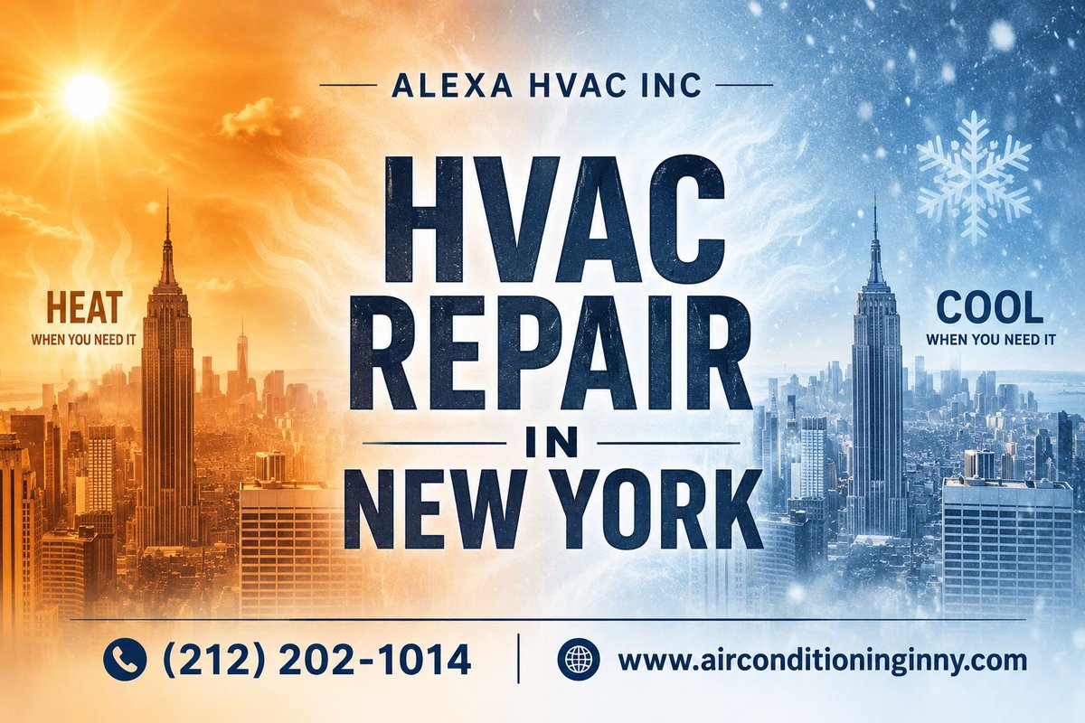AlexaHvac's tweet photo. Stay cool in summer and warm in winter! Get reliable HVAC repair in New York from our skilled technicians. Call us today for a free quote. 📞 Call: (212) 202-1014
🌐 Website: https://t.co/DI0qhIl4iS

#HVACRepair #NewYorkHVAC #HeatingAndCooling #ACRepair #Repair #EmergencyHVAC https://t.co/swP5QD26RZ