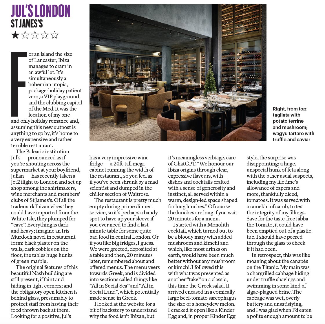 amateuradam's tweet photo. In today's Sunday Times, the worst restaurant I've reviewed. Here's the polite bit. https://t.co/W1NkSSkylS