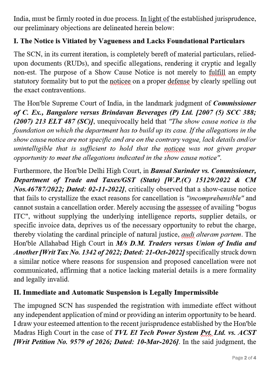 abhishekrajaram's tweet photo. SUSPENSION REPLY TEMPLATE

Sometimes the GST Department immediately suspends your registration based on soem report or information that you are in receipt of Bogus/Fake ITC from some firms whose GST Registrations have been cancelled retrospectively. In the notice, the department doesn't provide us with the details for such parties or the amount involved. In all those cases, the Businessman and the consultant visit the Department and try to get the details for contraventions. Till then, the business is at a standstill.

Our team has prepared a Reply Template that you can use in all such cases. To download the MS Word file, please follow these steps:

1. Follow me; otherwise, DM doesn't work
2. Reply to the tweet: "Registration"
3. Check your DM and follow the steps
4. Download the file and join our WhatsApp group for FREE

Note: Tweet valid for 24 hours or 400 DMs, whichever is earlier