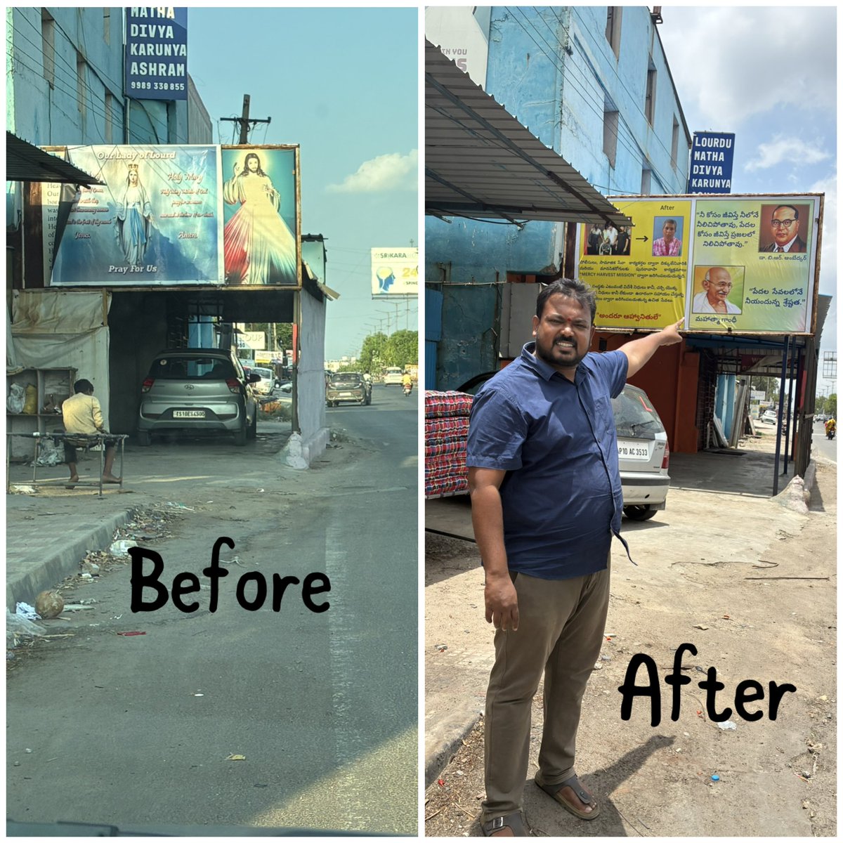 SureshKumarAkk1's tweet photo. First came Holy Mary to shield a footpath encroachment. After complaints to @Dc_Keesara and @trafficpsjnrrck, Mahatma Gandhi and Dr. B.R. Ambedkar’s photos appeared instead. Does the Constitution allow our national leaders’ images to be used to protect illegal encroachments?

Justice Delayed Is Justice Denied

@Nher_who @wokeflix @Shehzad_Ind @revathitweets @CoreenaSuares2 @HindustanKiArmy @SaffronSunanda @Saffronist_ @sudhirchaudhary @the_hindu @TOIHyderabad @MalkajgiriCop @trafficpsjnrrck @zc_malkajgiri @MCMalkajgiri @kochattil @ActivistTeja @VijayGopal_ @GHMCOnline @N_RamchanderRao @annamalai_k @Tejasvi_Surya @Asksindia_ @kishanreddybjp @JaipurDialogues @Tejasvi_Surya @Voiceofhindus @BattaKashmiri @HiHyderabad @BJP4India @narendramodi @N_RamchanderRao @Eatala_Rajender @TigerRajaSingh @revanth_anumula @CollectorMdl @bandisanjay_bjp @TeluguScribe @NagpurKaRajini @umasudhir @SrinivasRTIA