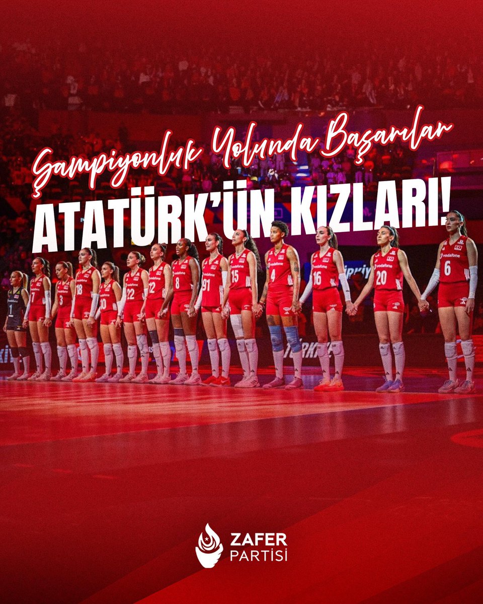 zaferpartisi's tweet photo. Ay-yıldızlı formayı gururla taşıyan Atatürk’ün Kızları’na finalde yürekten başarılar diliyoruz. Milletimizin kalbi sizinle; yolun sonu şampiyonluk olsun! https://t.co/RXOo5cJAFa