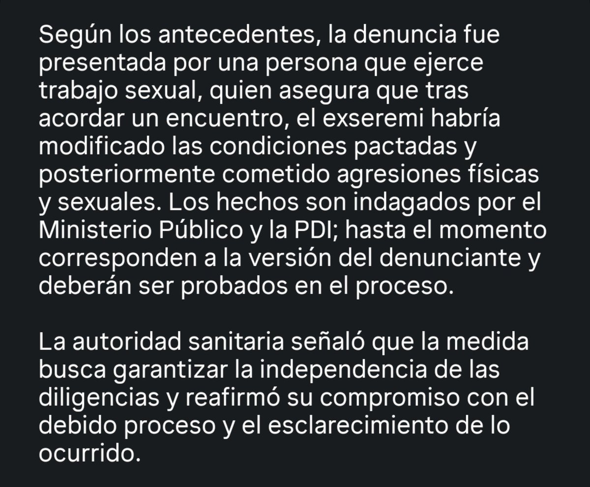 AngelDLaCruz_'s tweet photo. #escandalo
El Ministerio de Salud solicitó la renuncia del seremi de Salud de Magallanes, Fabián Barrientos Andrade, debido a la existencia de una investigación judicial en curso, se le acusa de abuso físico y sexual a un transexual con quien habría pactado un encuentro íntimo. https://t.co/4rBhCLinnX