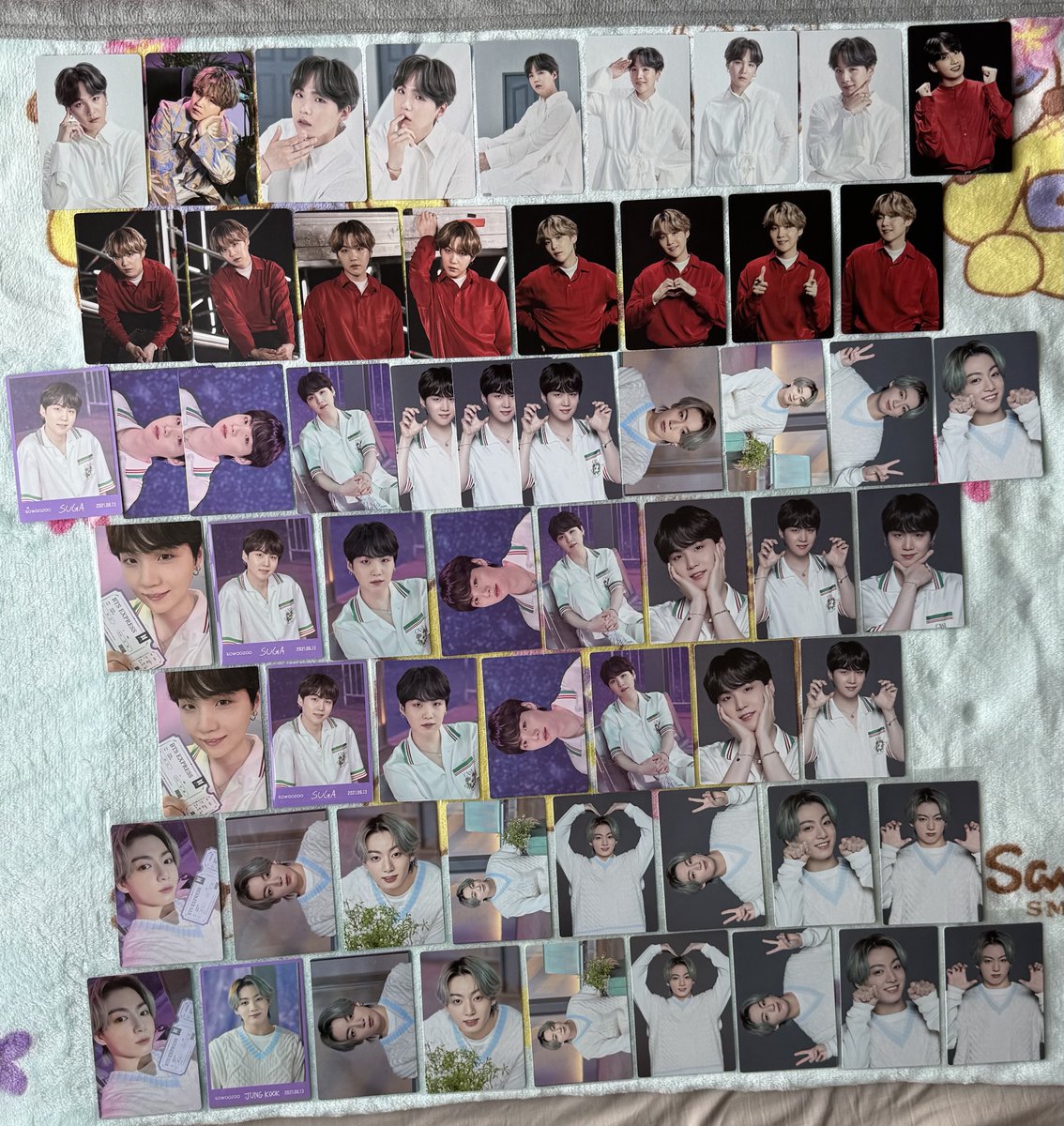 _fairyswing's tweet photo. WTS LFB PH BTS SUGA YOONGI JUNGKOOK MPC

✿ sg map of the soul tour 7/8, jk mots on:e 6/8 – 100 ea
✿ yg fmv5 3/8 – 200
✿ bangbangcon missing 1/8 6/8 – 700
✿ sg mots one complete set – 1000
✿ 3rd row sowoozoo tingi – 70 ea
✿ 4th row set missing 7/8 – 530
✿ 5th row set missing 7/8 8/8 – 450
✿ 6th row set missing 1/8 message card – 530
✿ jk swz complete set – 600

⤿ 💌 ⌗ concert merch fanmeeting vol.5 mpcs bang bang con bbc mini pc muster onhand photocard