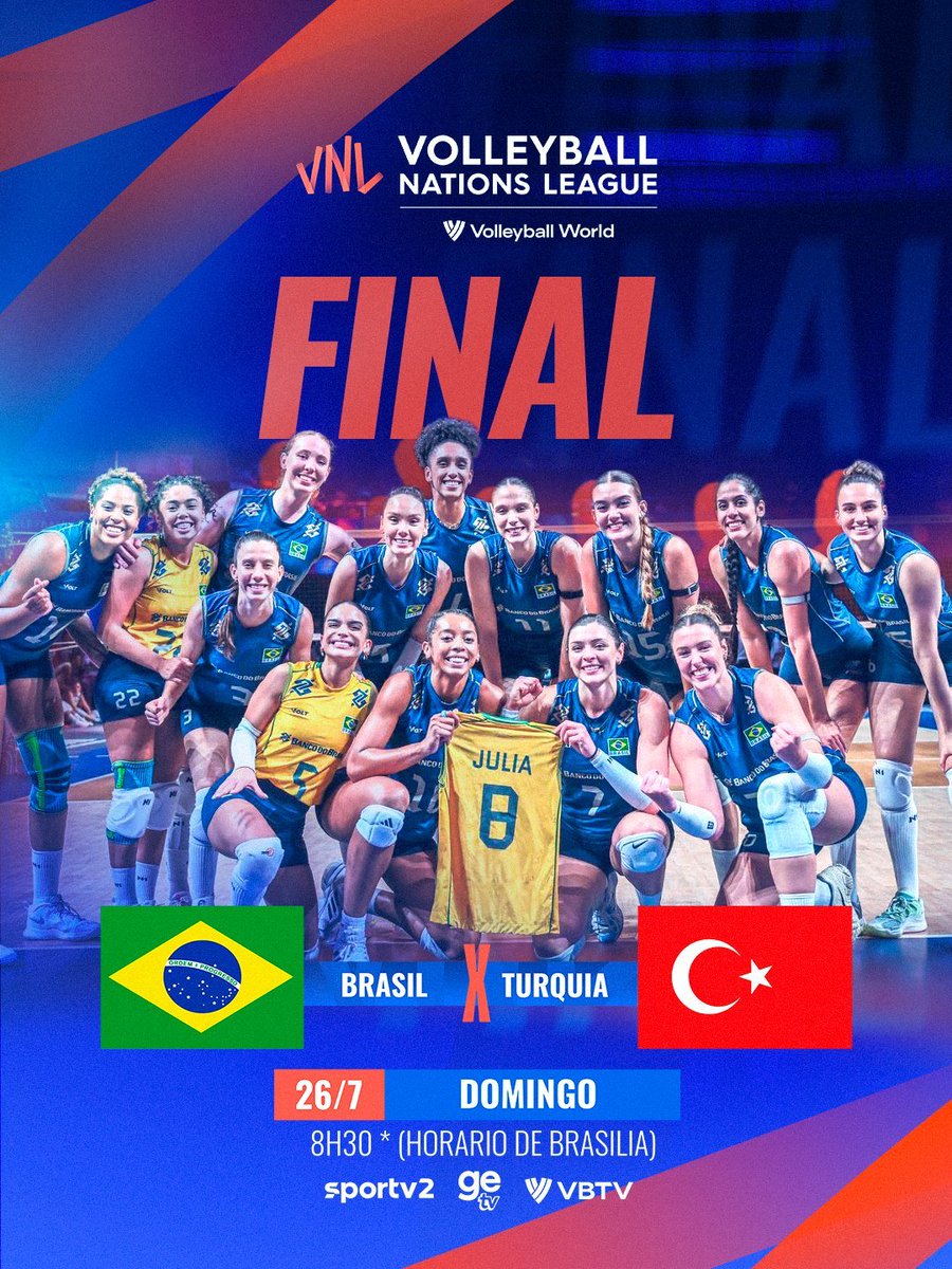 AndreyCouto's tweet photo. Bom dia a todos!
Chegou o dia da final da Liga das Nações de vôlei feminino, Brasil X Turquia
As brasileiras chegam pela 5ª vez a uma final. Transmissão ao vivo pelo YouTube no canal GETV:
https://t.co/zJKcKbJXmp
#Vôlei #VoleiFeminino #LigaDasNações #VNL2026 #VoleiNoGetv #GETV https://t.co/n9sfYTyMNR