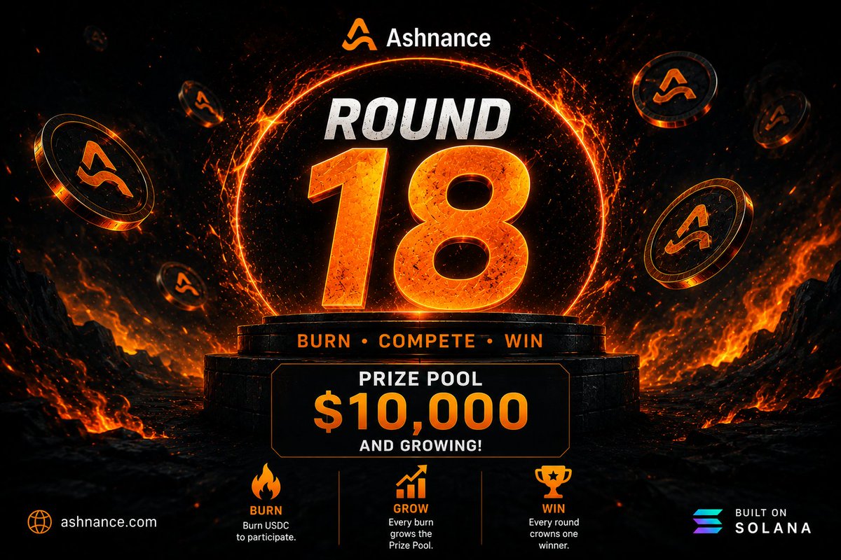AshnanceX's tweet photo. Everyone is chasing the next 100x token.

We're building something different.

Instead of hoping a token pumps...

You compete for a Prize Pool that grows with every burn.

🔥 Burn from just $5.
📈 Increase your Weight.
👥 Invite friends.
🏆 Climb the leaderboard.

One eligible participant wins the entire Prize Pool according to the platform's rules.

No celebrities.
No paid KOLs.
No fake hype.

Just transparent rules, on-chain activity, and a community building the pool together.

🔥 ROUND #18 IS NOW LIVE.

Will you watch from the sidelines...

or compete for the top?

👇
https://t.co/iwPKUStmHl

#Ashnance #BurnToWin #Solana #Crypto #Web3 #DeFi #Blockchain #CryptoCommunity #ETH #BTC #LaVeladaDelAñoVI #UFCAbuDhabi #Spain #Argentina #Messi #LeBron #RyanGosling #Samsung #SundayVibes #SmackDown #Trump2028 #GhostRider