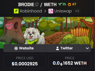 BRODIEDOGX's tweet photo. $BRODIE is entered in #Dexscreener Hotpairs

https://t.co/SCi73elmGm https://t.co/de19GD7WfV