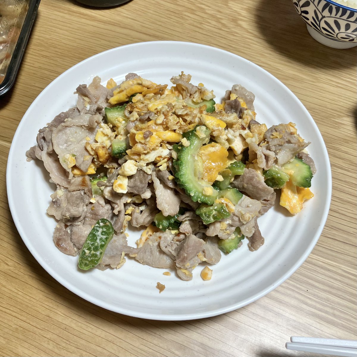 izmint_'s tweet photo. 去年に続き、今年もゴーヤチャンプル😋
これを食べると夏を感じる🌴 https://t.co/g2BPTCwp00