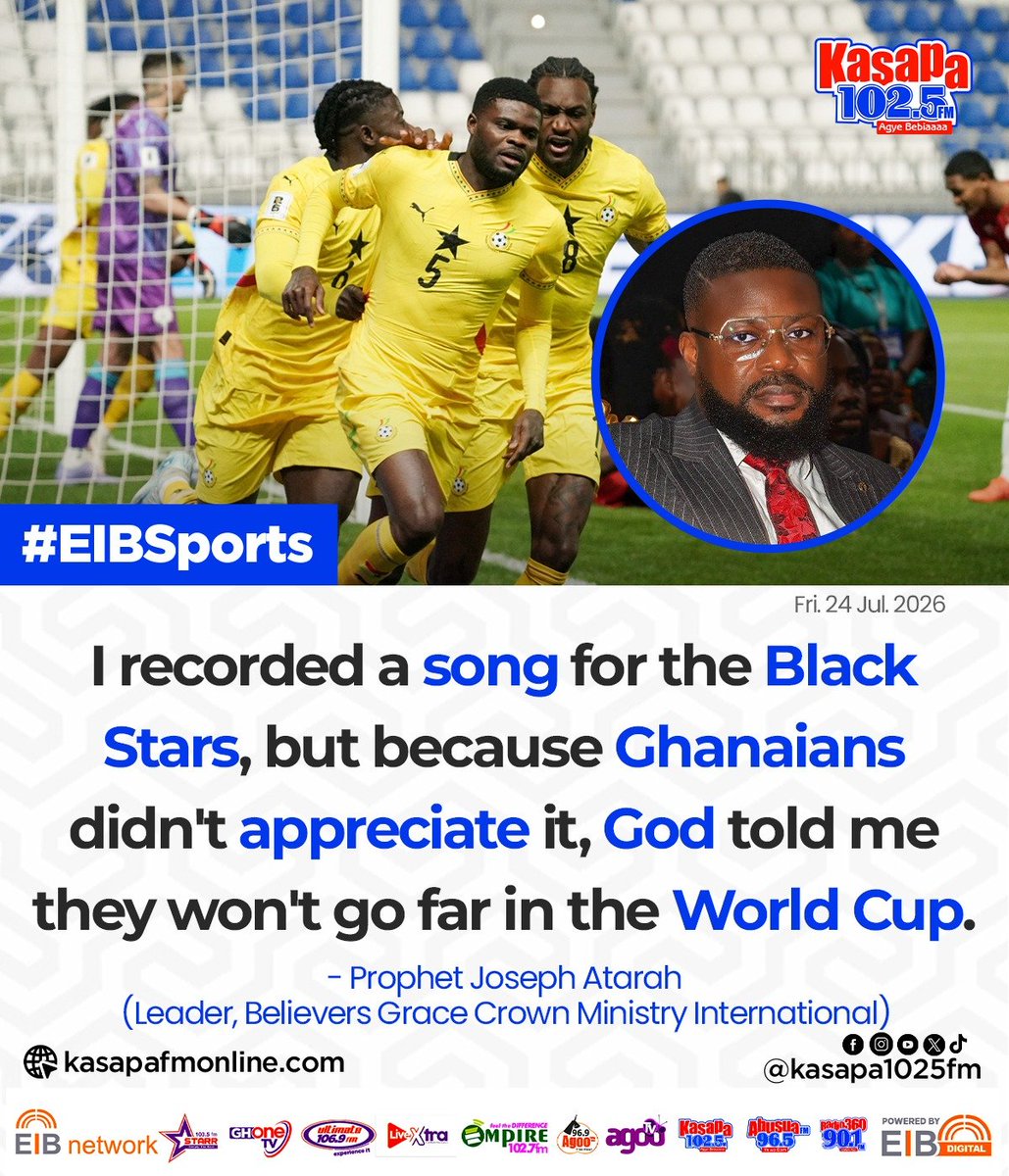 ghonetv's tweet photo. I recorded a song for the Black Stars, but because Ghanaians didn't appreciate it, God told me they won't go far in the World Cup... - Prophet Joseph Atarah (Leader, Believers Grace Crown Ministry International)

#KasapaFM
#GHOneNews #EIBNetwork
#GHOneTV #NewsAlert https://t.co/G1HZ0ax7Qn