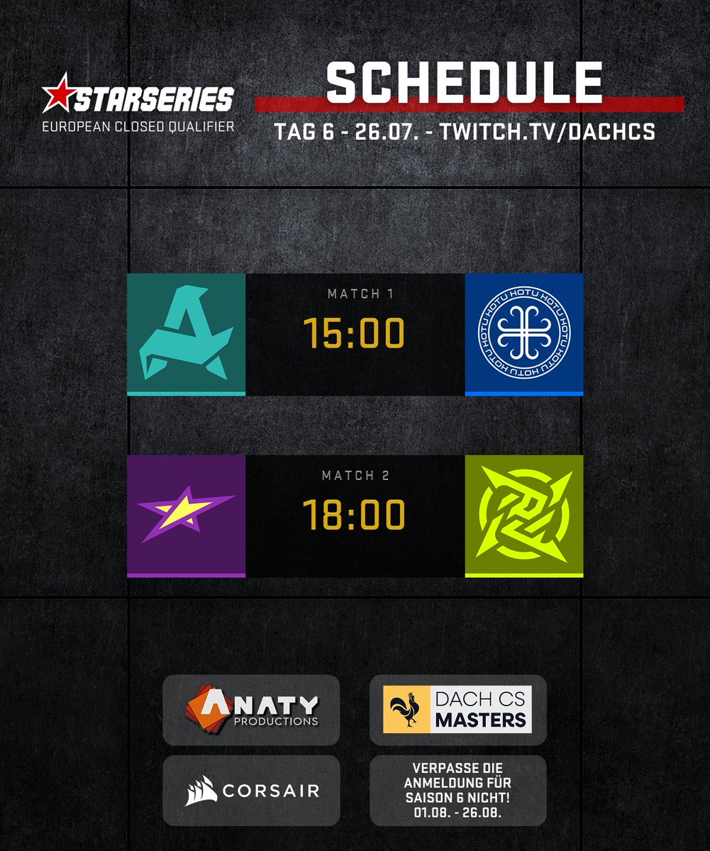 dachcs's tweet photo. Zwei Plätze sind frei für die StarSeries Fall 2026 im September 😈

@AuroraCS2_GG und @HOTUeSports fighten um 15 Uhr um den ersten freien Platz und um 18 Uhr geht's bei magic und @NIP um den zweiten Platz ⚔️

#SLDACHCS https://t.co/fL2YVncMQG