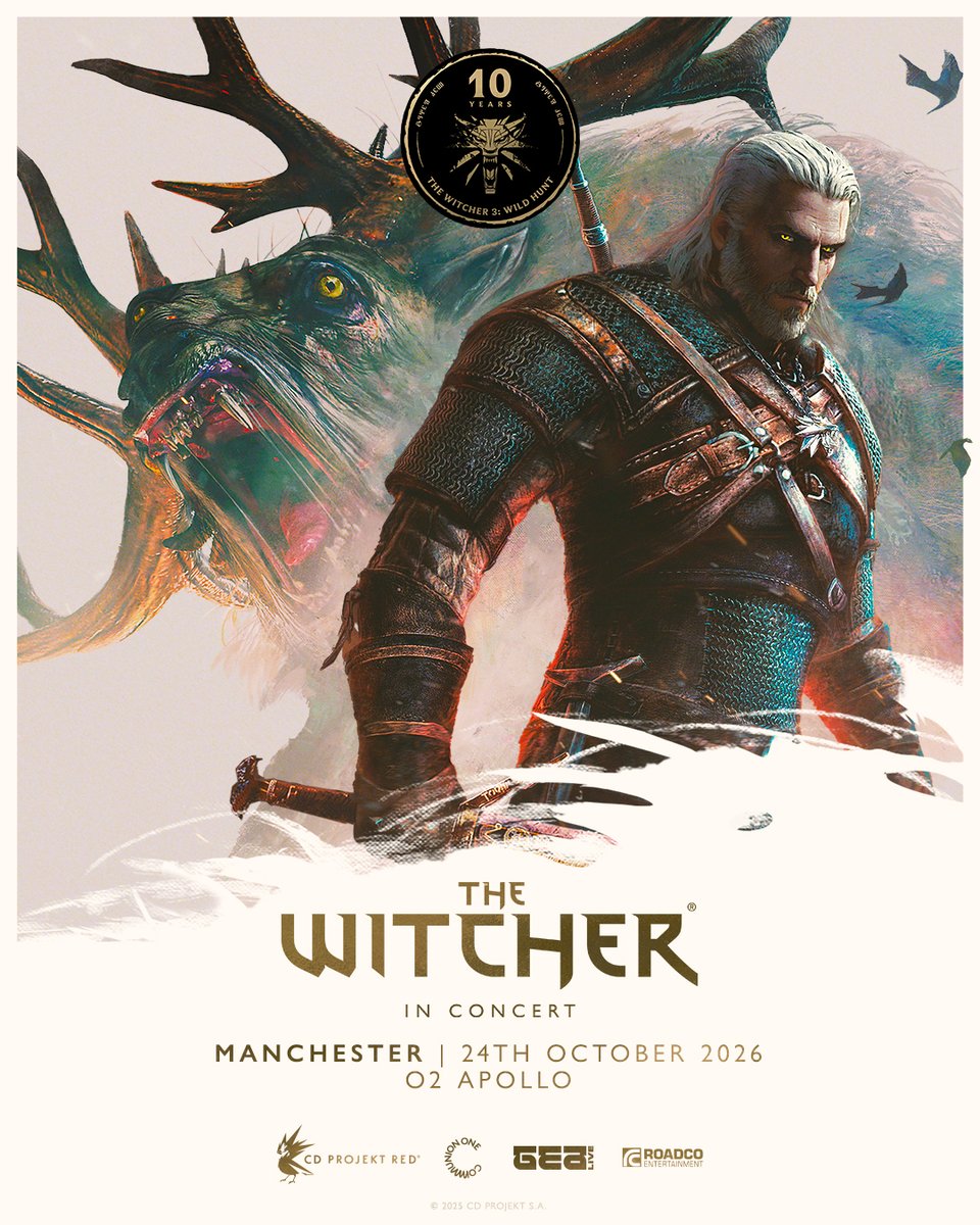 O2ApolloManc's tweet photo. The Witcher in Concert at #O2ApolloManchester Sat 24 Oct celebrates 10 years of ‘The Witcher 3: Wild Hunt’ brings the open-world role-playing game's score to life specially arranged by co-composer Marcin Przbylowicz 

Tickets available👉https://t.co/xs47pNBsR2 https://t.co/GaLuu2nDZj