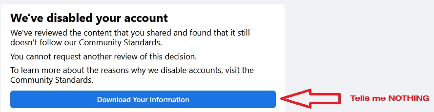 Nili14uk's tweet photo. @facebook @Meta @AIatMeta
Banned by your AI community standards bots in Dublin, no reason given and cannot find out why or contact a human. Meanwhile #Jewhate is rife on Facebook, and #marketplace continues to rip off the public! Such hypocritically LOW standards at #meta https://t.co/i727Zvbeu3