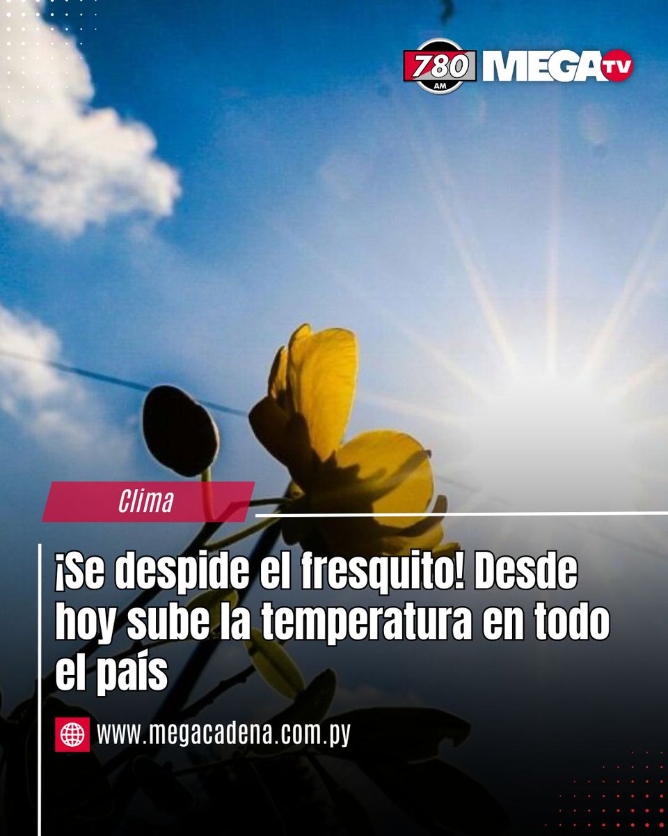 780AM's tweet photo. ¡SE DESPIDE EL FRESQUITO! DESDE HOY SUBE LA TEMPERATURA EN TODO EL PAÍS

🌞Desde hoy, se prevé un aumento gradual de la temperatura del aire. Para la presente jornada, las temperaturas máximas oscilarían entre 24 y 30°C sobre el sur, centro y este de la región Oriental, favoreciendo un ambiente cálido. 

🌞En tanto, en la región Occidental y el norte de la región Oriental, las máximas se situarían entre 31 y 35°C, propiciando un ambiente caluroso.

Leé todo en https://t.co/dvQDRS7u2b