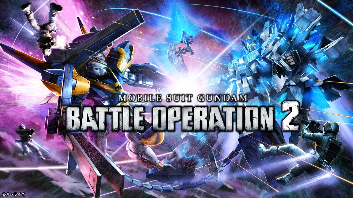 gundambattleope's tweet photo. ╋━━━━━━━
　8周年キービジュアルの全貌が
　ついに明らかに！
　　　　　　　　━━━━━━━╋

記念すべき8周年に際して天神英貴さんに描き下ろしいただいたKVを公開！
「V2アサルトバスターガンダム」と「ユニコーンガンダムPF」が織りなす幻想的なイラストをご覧ください！

#バトオペ２ https://t.co/lyuncBO07t