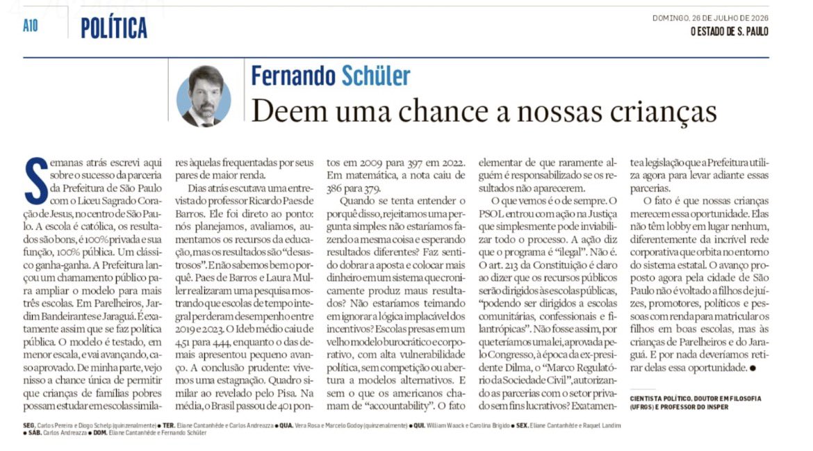 mauad_joao's tweet photo. Schüler coloca o dedo na ferida. A péssima qualidade da educação pública tupiniquim não é obra do acaso, nem falta de recursos ou boas ideias. Ela é fruto de uma ideologia retrógrada que se apossou do sistema e insiste em manter um modelo fracassado que só beneficia certas guildas e sindicatos oportunistas.