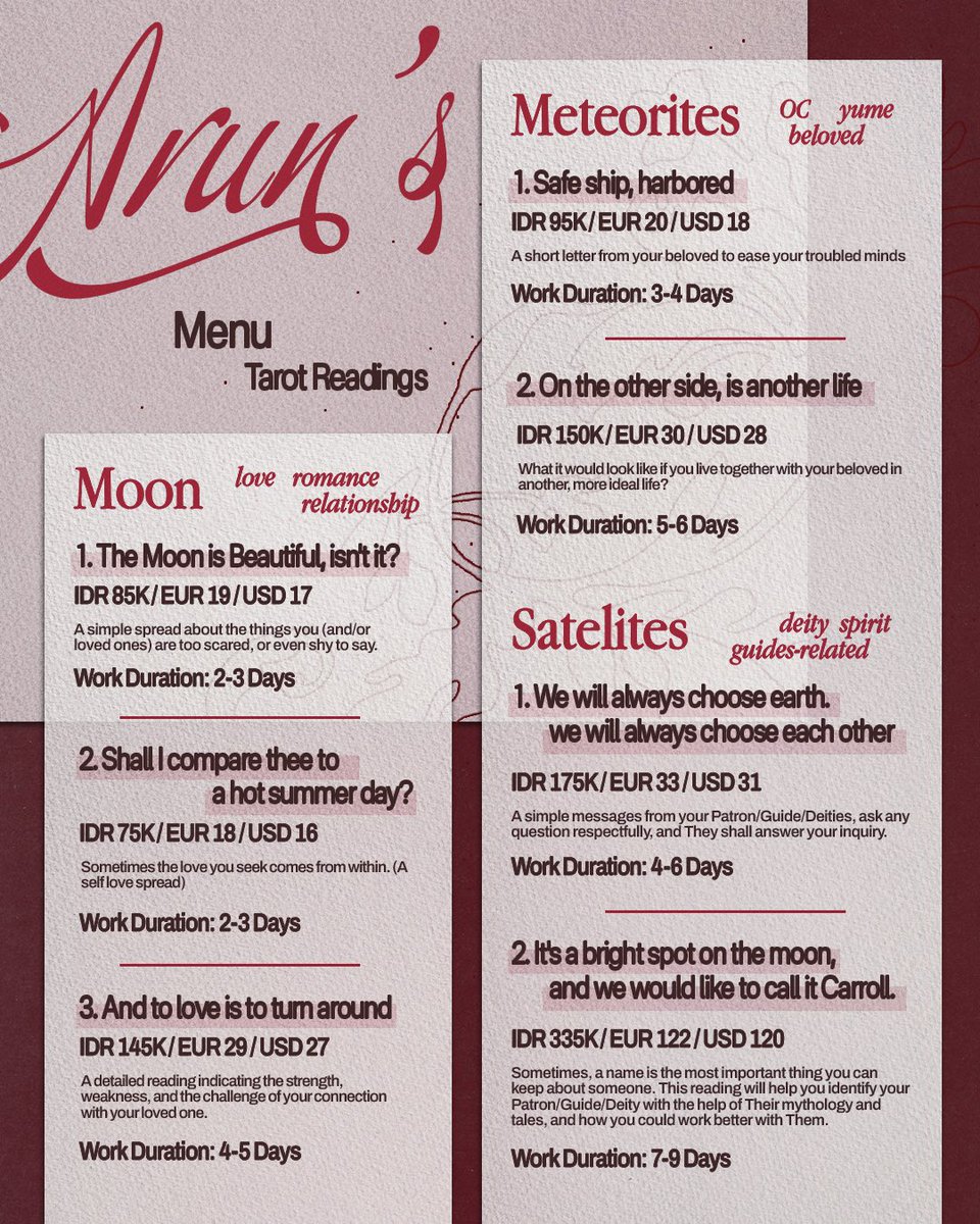 Witchpothecary's tweet photo. As a wandering chaos witch, Arun has wide knowledge and tricks up their sleeves. If you’re looking for, not just love reading, but also yume reading, shadow work, and deity/guide work, check out their extensive Tarot menu here. https://t.co/piaahsRX34